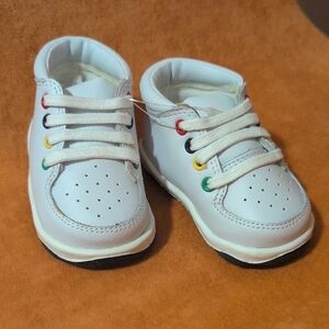 Vintage Baby Size 2 White Sneakers With Rainbow Eyelets